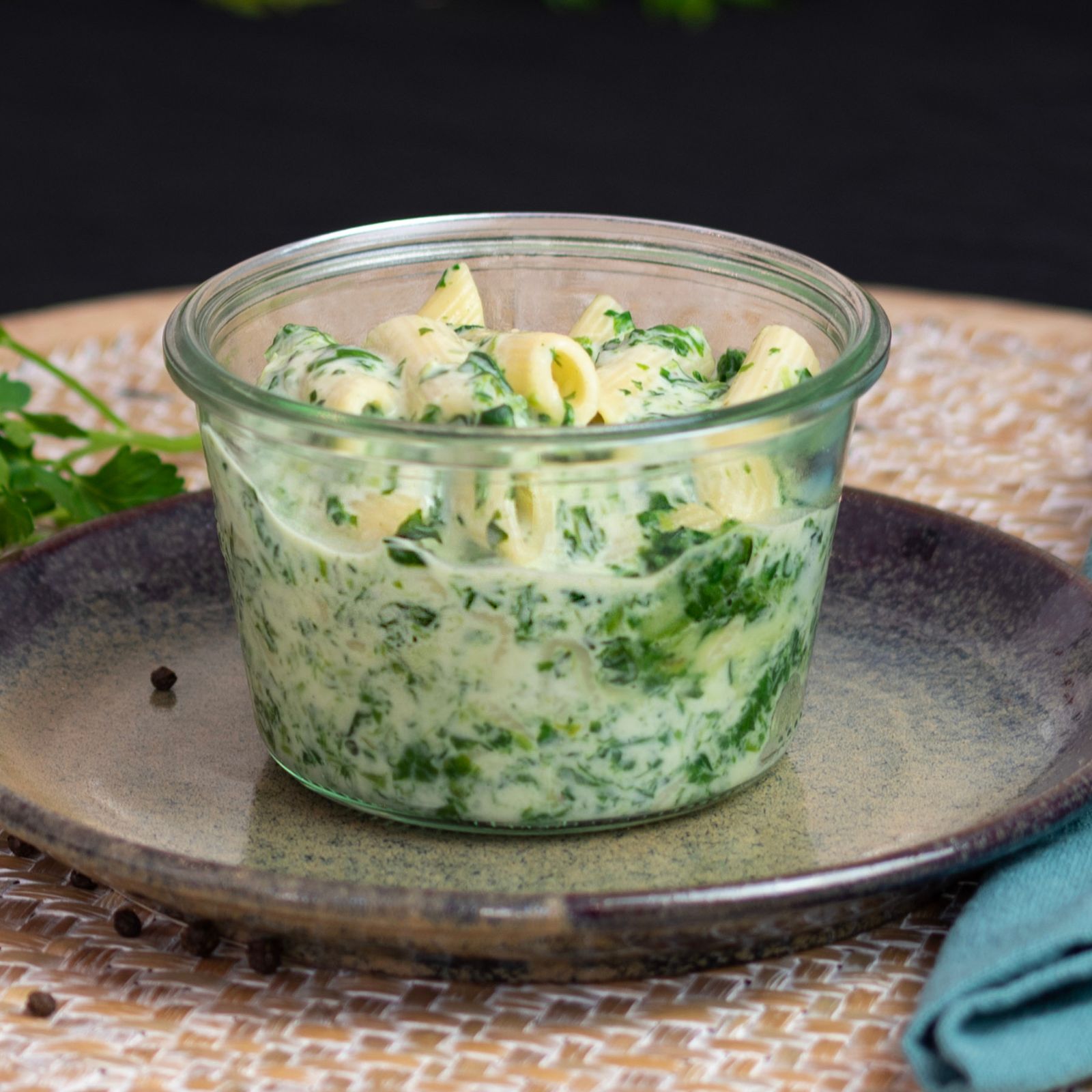 Penne aux épinards et crème de chèvre –